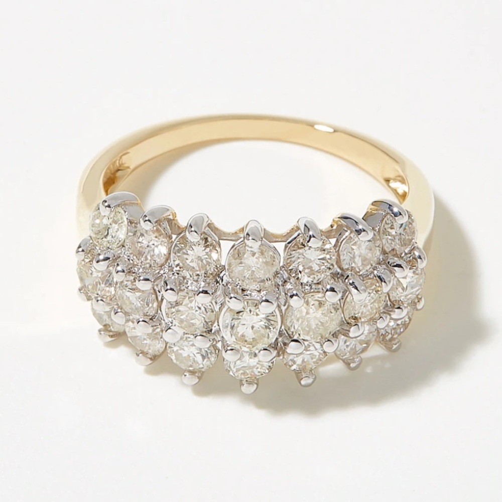 14K Gold Triple Row Diamond Ring